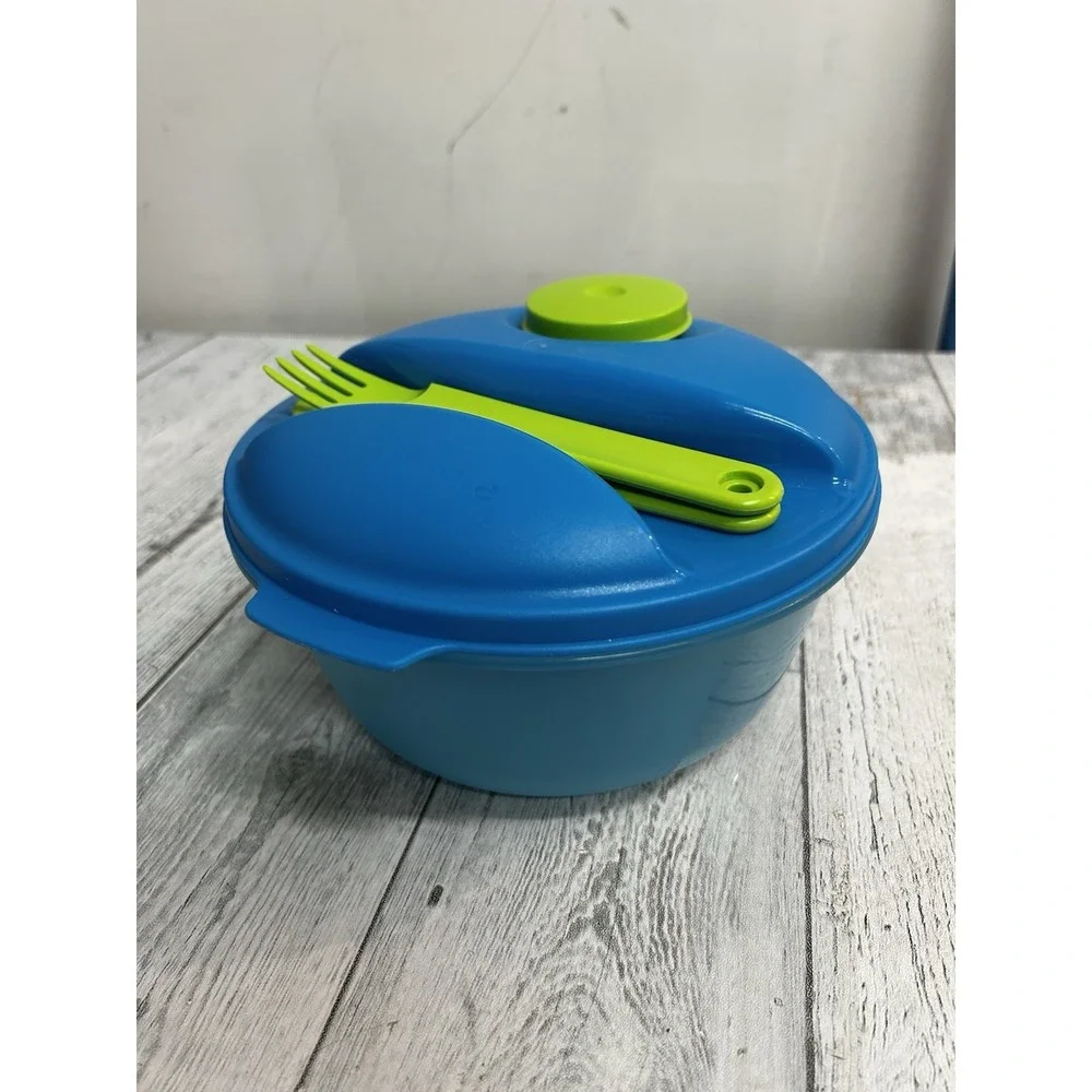 Blue Tupperware‎ On The Go Lunch Salad Bowl Complete Set 1700 1.5L 6 1/3 Cups